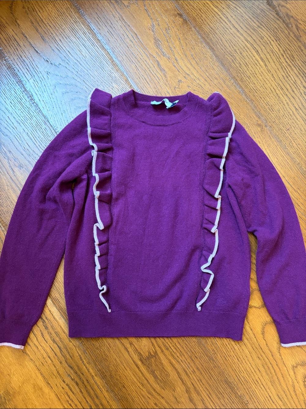 Vineyard Vines Girls’ Purple Ruffle-Trim Crewneck Sweater, size medium
